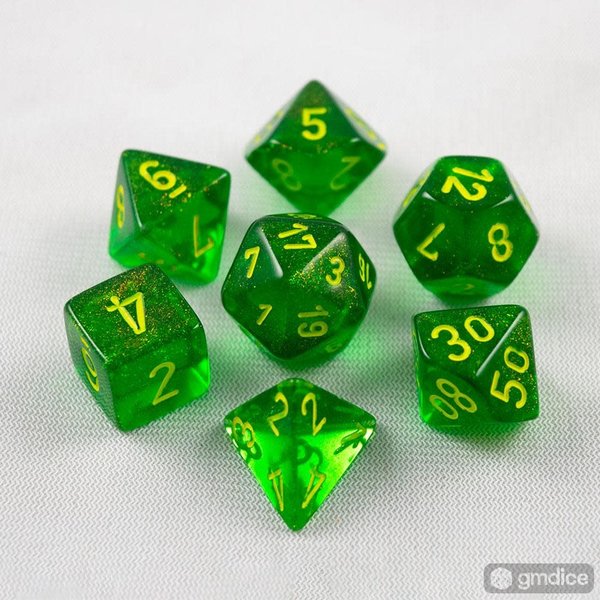 CHESSEX BOREALIS 7-DIE SET MAPLE GREEN/YELLOW