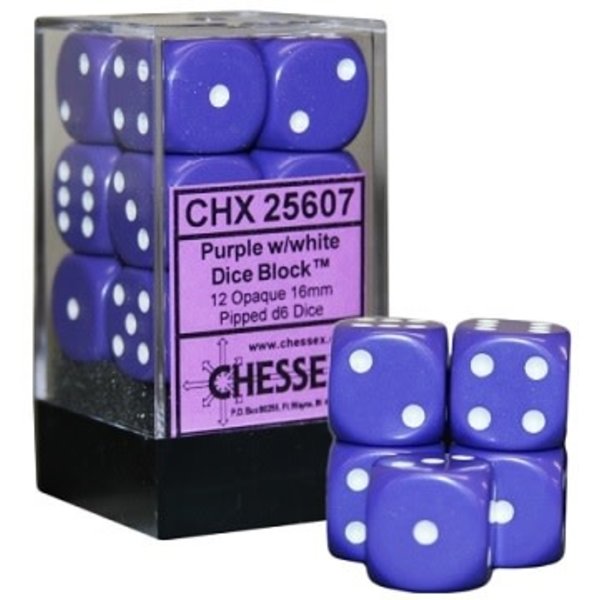 CHESSEX OPAQUE 12D6 PURPLE/WHITE 16MM