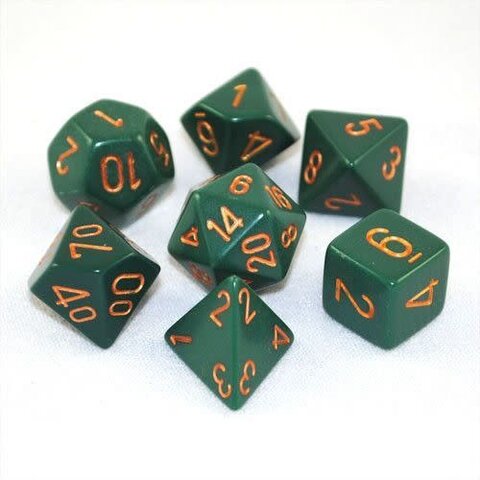 CHESSEX - OPAQUE 7-DIE SET DUSTY - green/copper