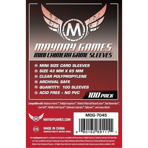 MAYDAY GAMES - MINI CHIMERA - SLEEVES (100ct) - 43mm x 65mm