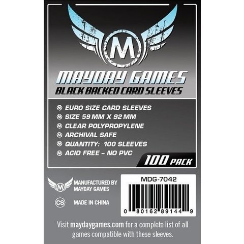MAYDAY GAMES - BLACK BACKED EURO - SLEEVES (100ct) - 59mm x 92mm
