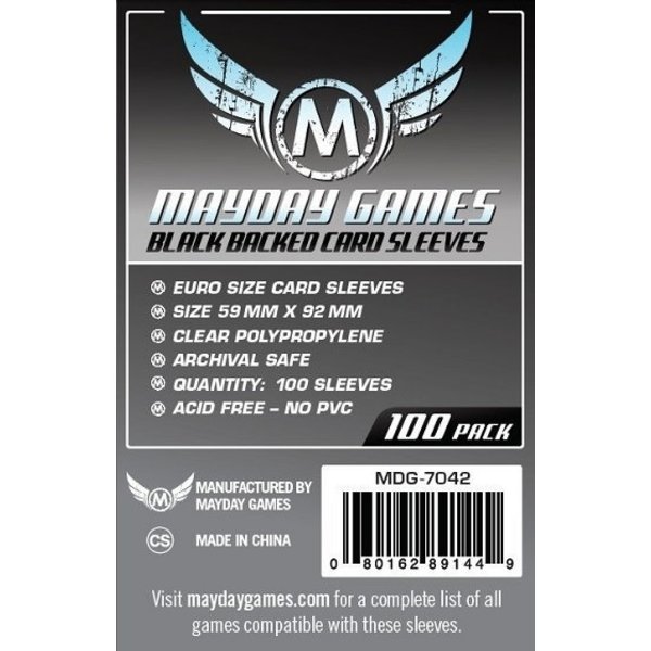 Mayday MAYDAY GAMES - BLACK BACKED EURO - SLEEVES (100ct) - 59mm x 92mm