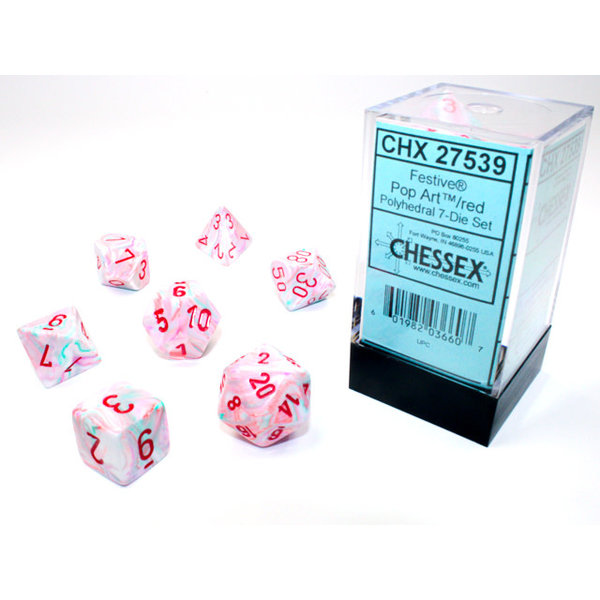 CHESSEX FESTIVE 7-DIE SET POP-ART/RED