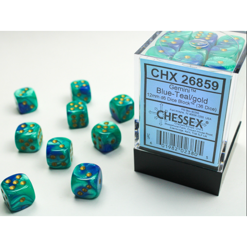 CHESSEX - GEMINI - 36D6 - Blue-Teal/Gold