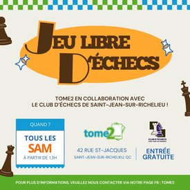 Club d'Échec St-Jean-sur-Richelieu JEUX LIBRE D'ÉCHECS - 13h - gratuit