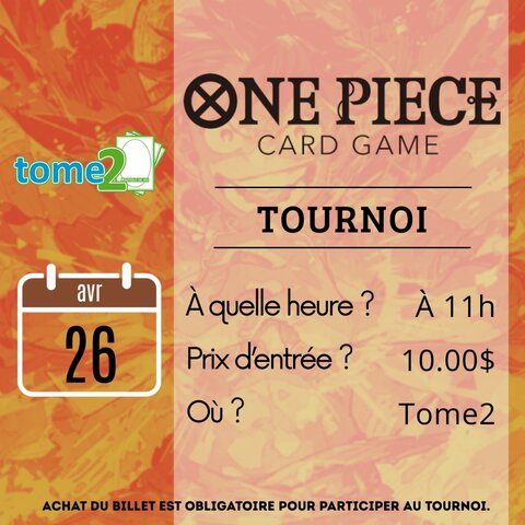 ONE PIECE - EVENT - TOURNOI - 26 avril