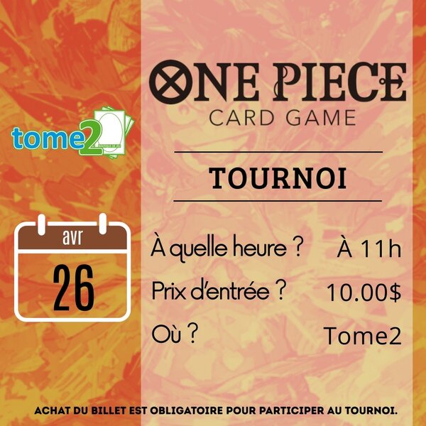 Bandai ONE PIECE - EVENT - TOURNOI - 26 avril