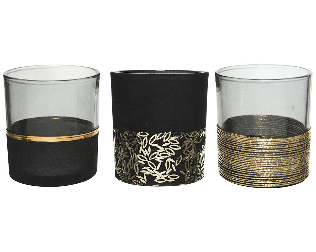 Kaemingk Glass tealight holders black/gold