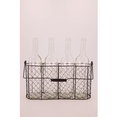 Dijk Black Metal Basket with Glass Bottles - 36x9x30cm