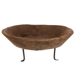 Dijk Vintage Wooden Bowl with Iron Stand - 48x24cm