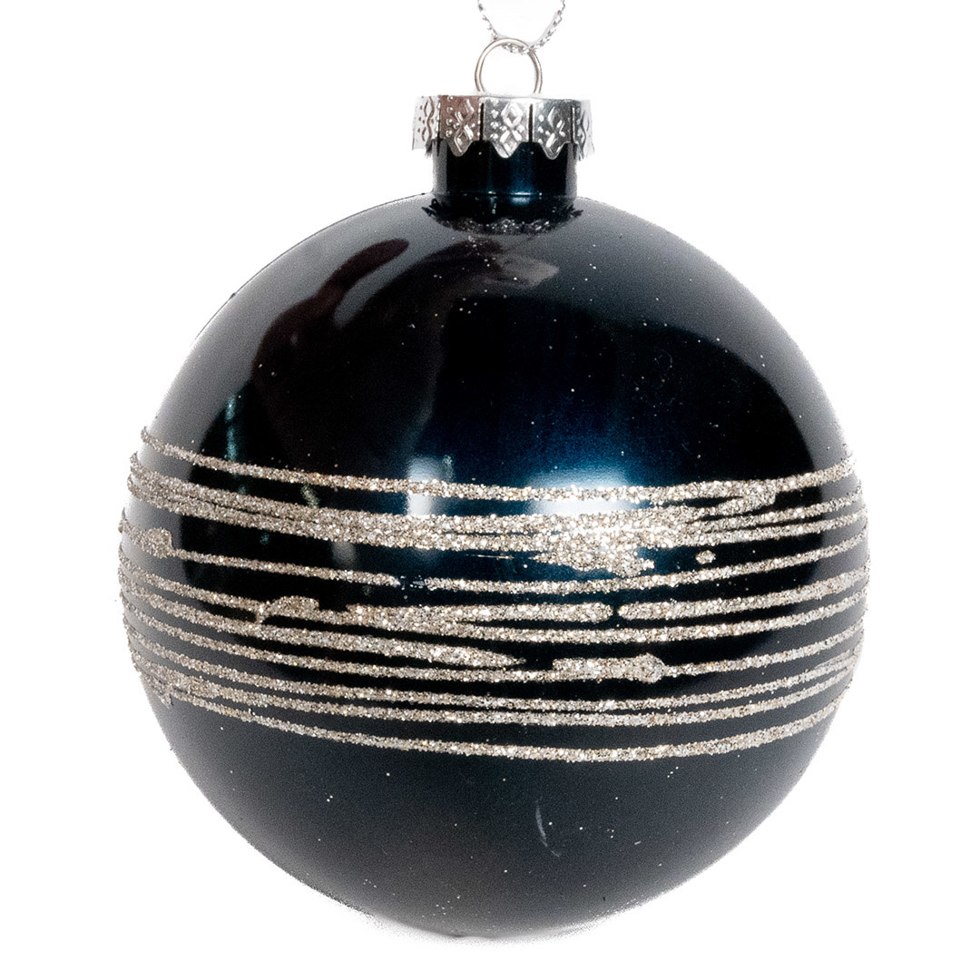 4"VP MTLC GLTR STRIPE BALL ORNAMENT Midnight