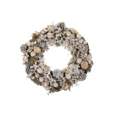 Dijk Wreath waxed pine cone/asparagus 35cm white in tray