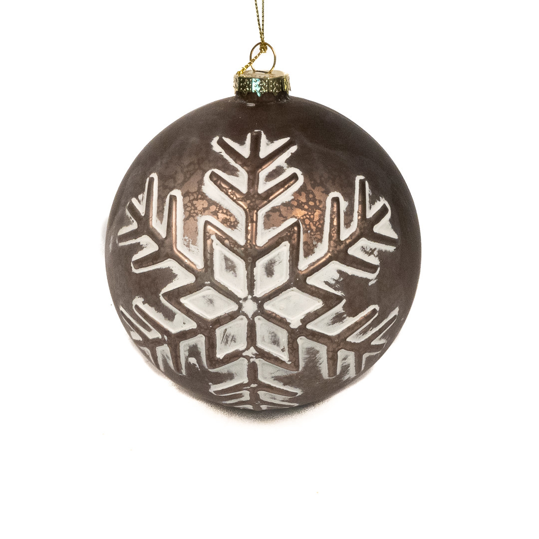 Ball Ornament 5"D Glass Snowflake Grey
