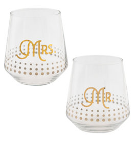 Karma Chic Stemless Wine Glass - Set of 2 - Mr & Mrs