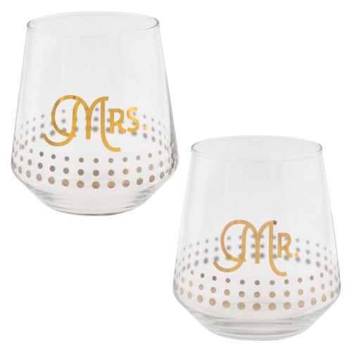 Karma Chic Stemless Wine Glass - Set of 2 - Mr & Mrs