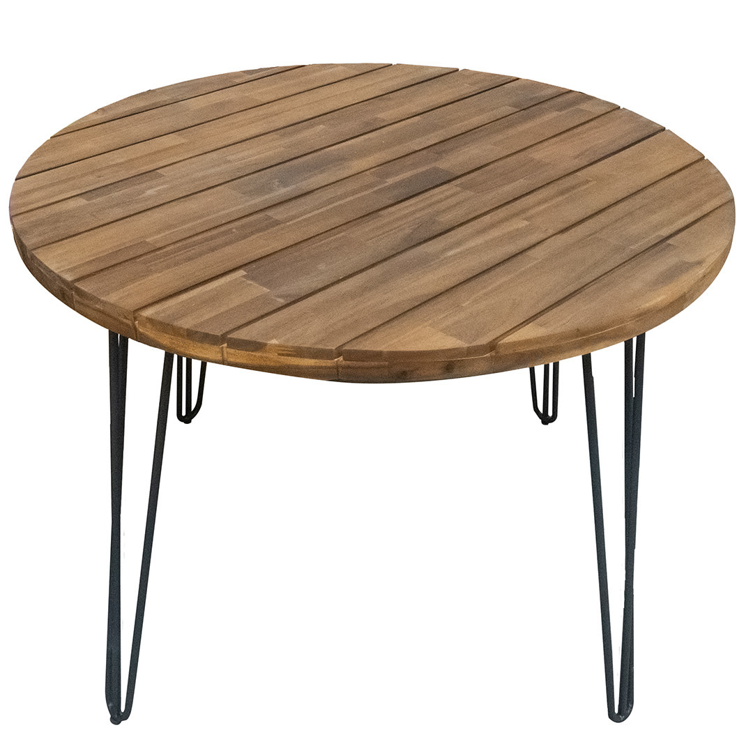 CHARLOTTE ROUND TABLE WOOD TOP WITH BLACK HAIRPIN LEG 42"