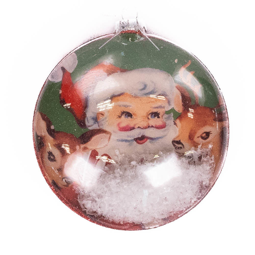 Santa with Deer Retro Christmas Ball 5"