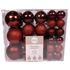 Unbreakable X-mas Ornaments 8cm - Dark Red - 46 pieces
