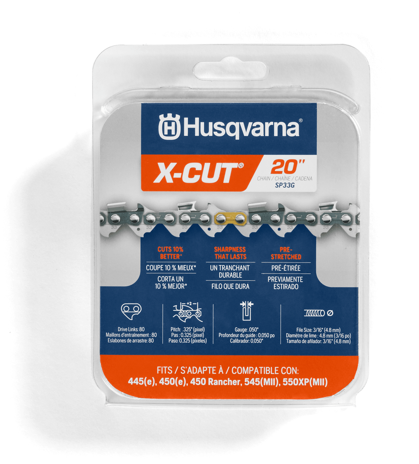 Husqvarna 20" X-CUT SP33G Chainsaw Chain Semi-chisel, PIXEL .325" pitch, .050 gauge, 80DL CS