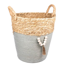 Basket Straw Beads Blue Stripe Small 30x30x31