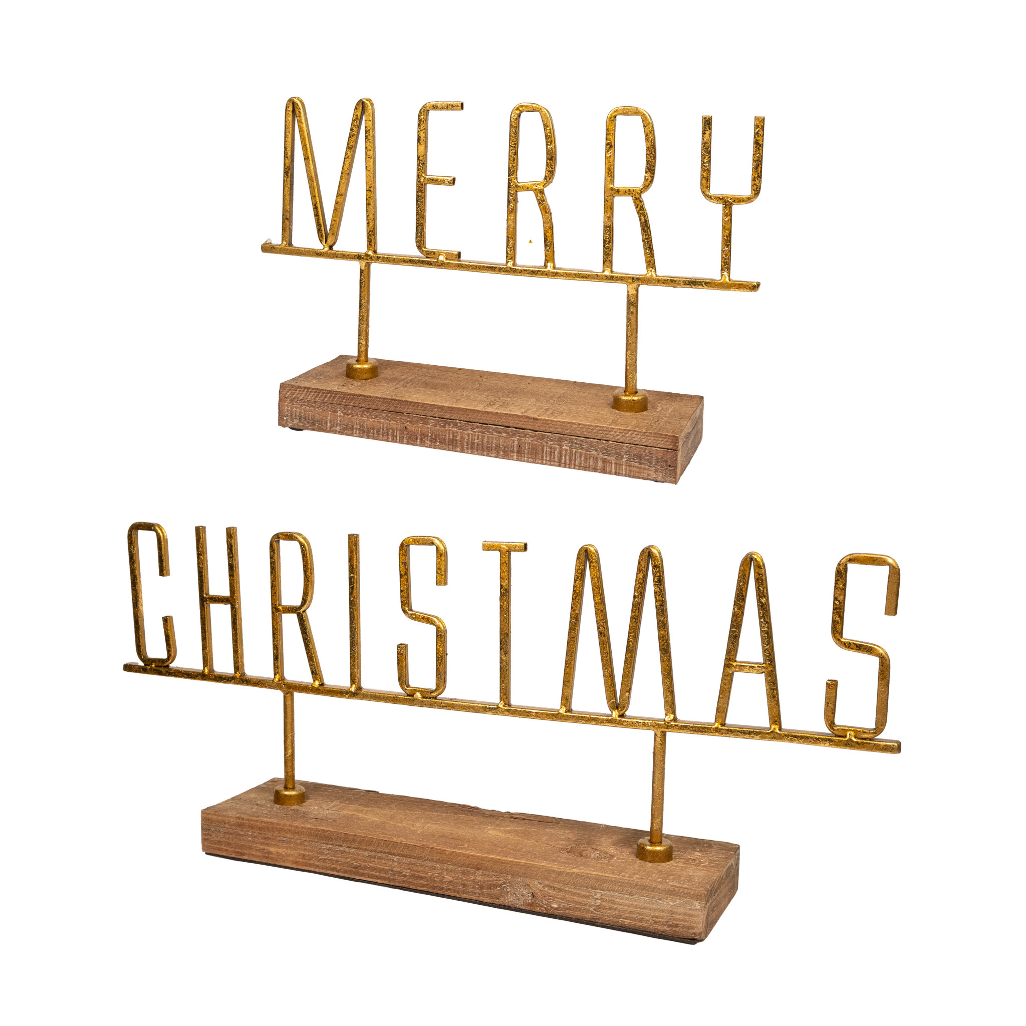 TWO PIECE - Gold Merry Christmas Word Art - 20.75"