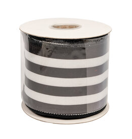 Black Tie Affair Ribbon - Horizontal Striped Canvas Deluxe Wired Edge - Black White - 4" - 5Y