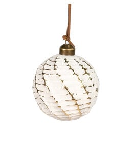 Ornament Glass Ball White with Gold Textured Pattern 3 Assorted - d8cm