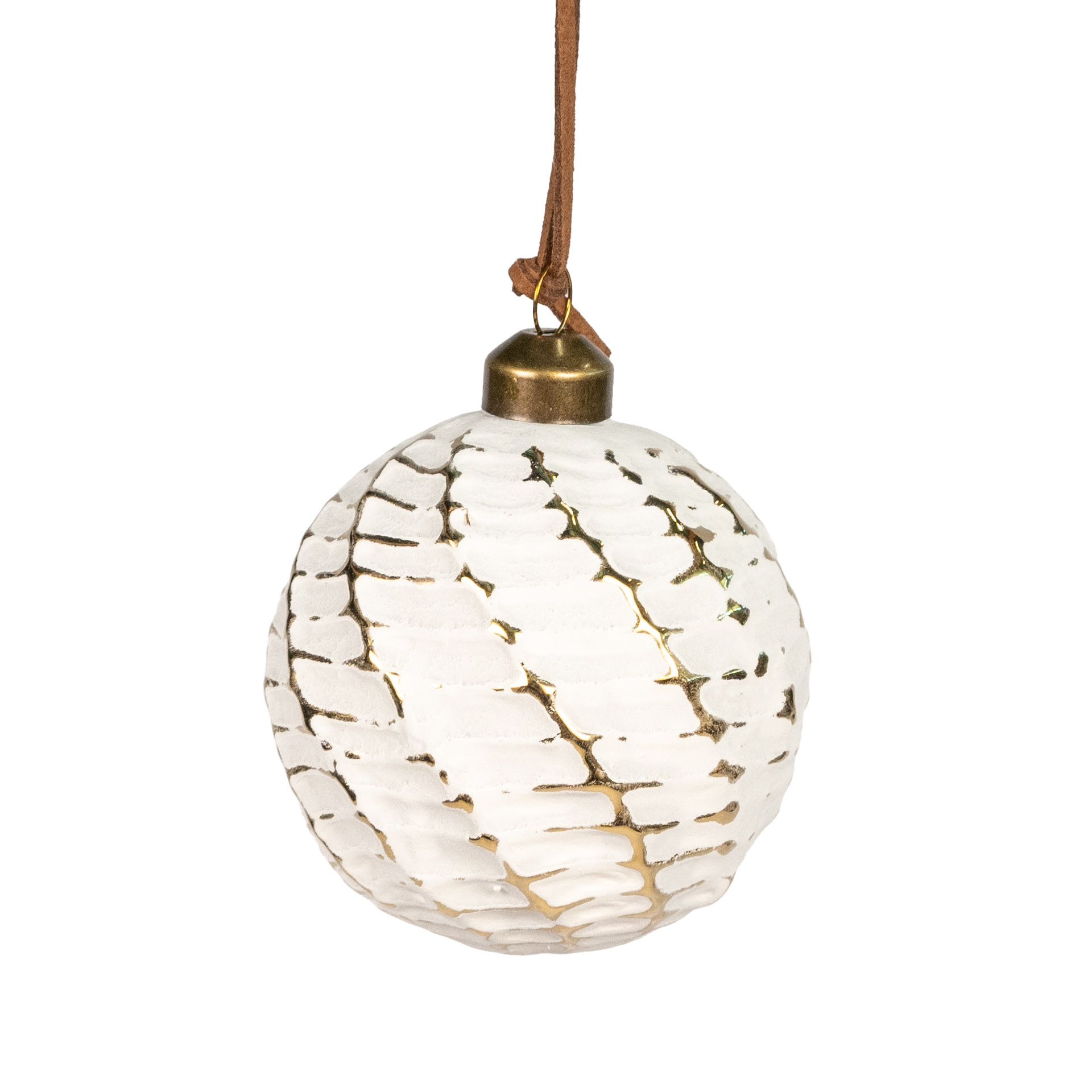 Ornament Glass Ball White with Gold Textured Pattern 3 Assorted - d8cm
