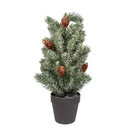 X-Mas Tree Pine Cone Green Frosted in Brown Pot - H38xd18cm