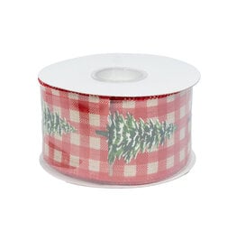 Deck the Halls Ribbon - Christmas Tree Gingham Wired Edge - Natural Red - 2.5" - 10Y