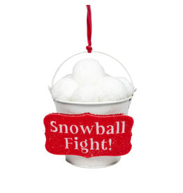 Snowball Fight Bucket Ornament - 6.5"