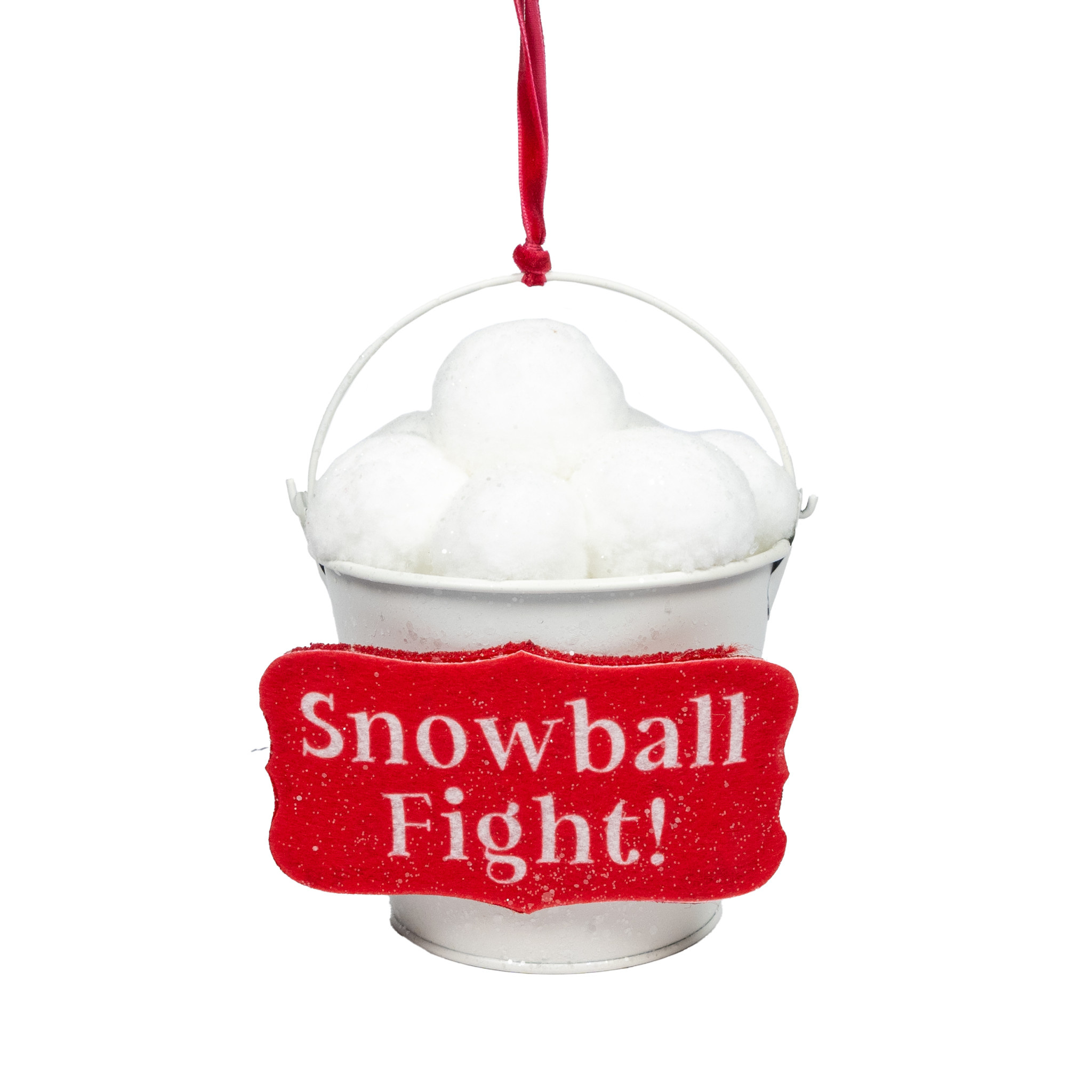 Snowball Fight Bucket Ornament - 6.5"