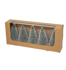 Box Of 5 Snowy Green Bottle Brush Trees - 4"