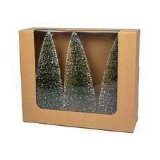 Box Of 3 Snowy Green Bottle Brush Trees - 8"
