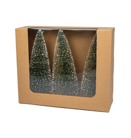 Box Of 3 Snowy Green Bottle Brush Trees - 8"