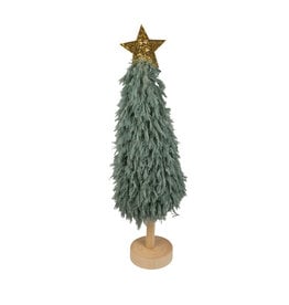 Tree Shaggy on Wood Stand - D. Green - H40Xd8.5Cm