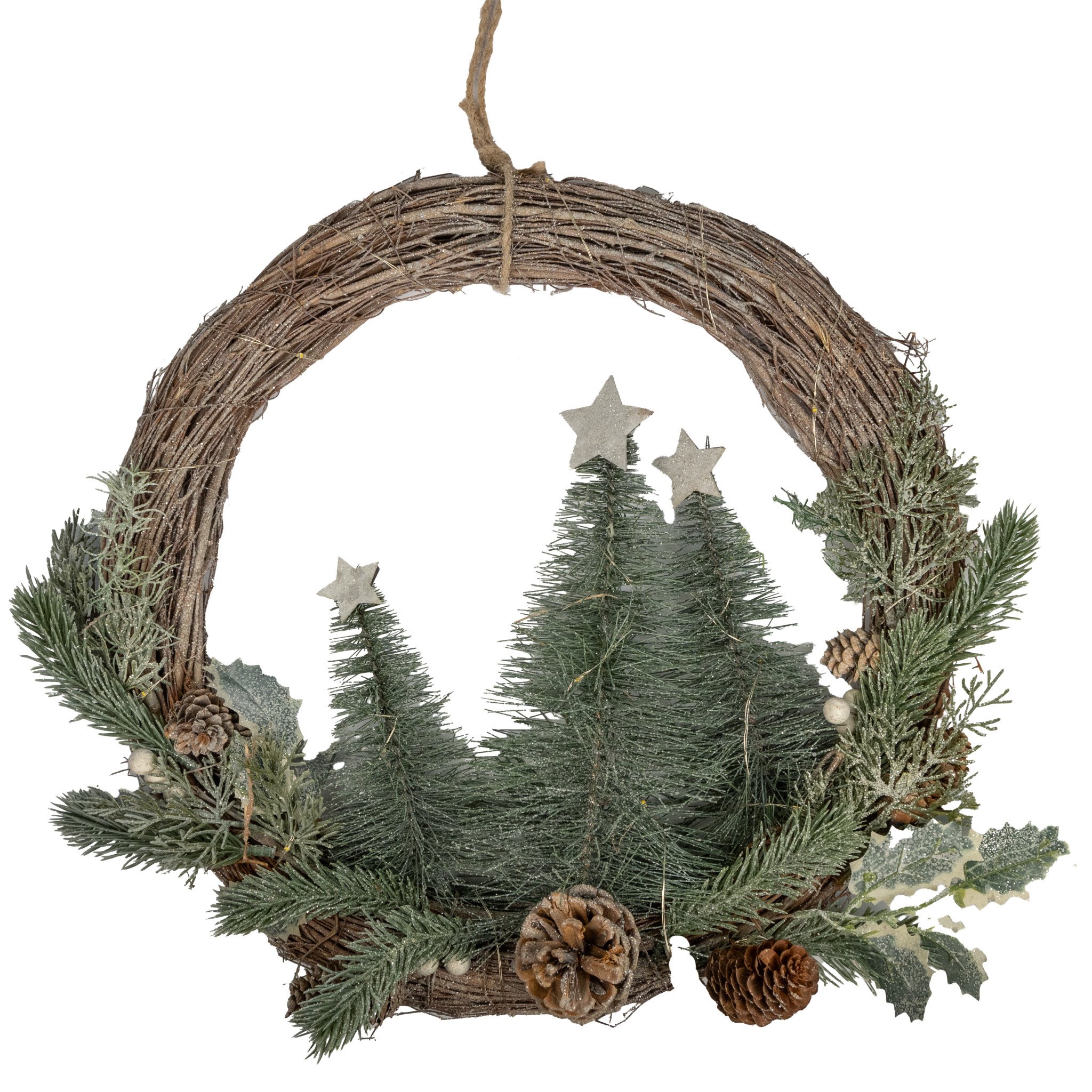 Branch Wreath with Greenery 40Led Battery Operated - W10Xd42Cm