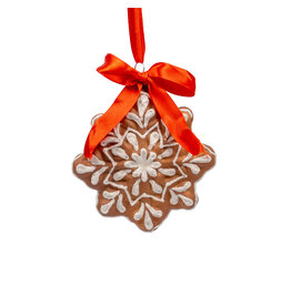 4" GLASS GINGERBREAD SNOWFLAKE BOW ORNAMENT