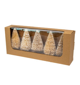 Box Of 5 Snowy Natural Bottle Brush Trees - 4"