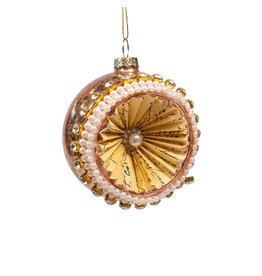 White And Gold Reflector Ball Ornament - 3.5"