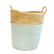 Basket Straw Beads Blue Stripe Large 40x40x45