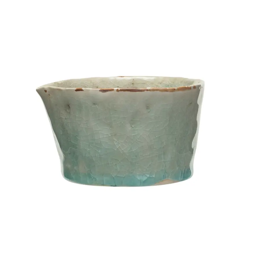 Stoneware Measuring Cups - Reactive Crackle Glaze - Aqua - Set Of 4