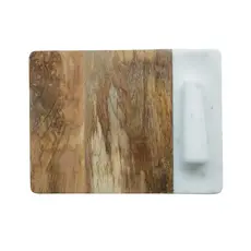 Mango Wood and Marble Cheese Serving Board with Marble and Pestle