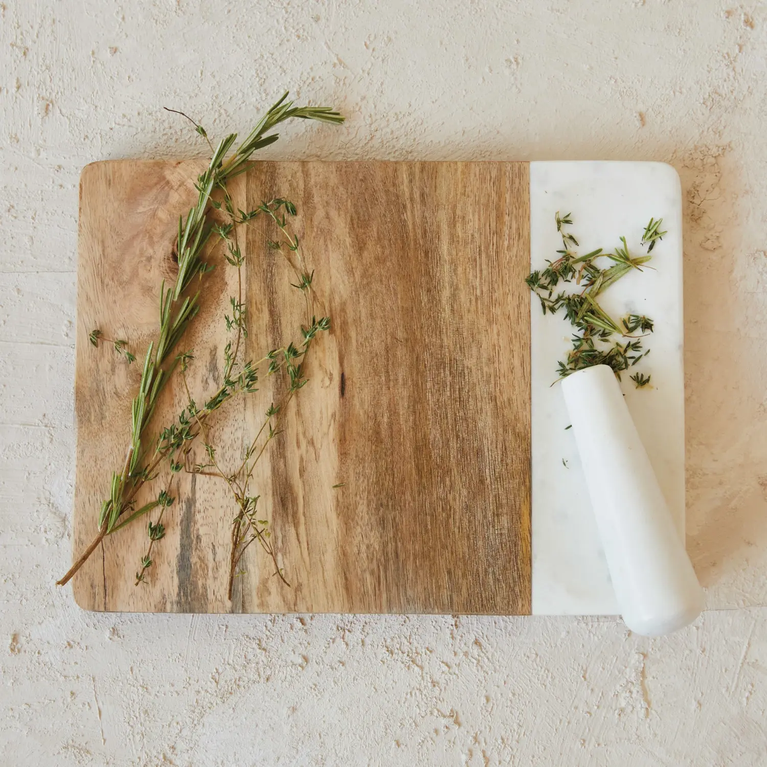 Mango Wood and Marble Cheese Serving Board with Marble and Pestle