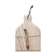 Marble Cheese Cutting Board with Handle - Leather Tie and Stainless Steel