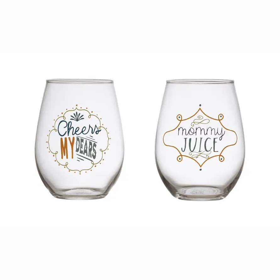 Creative Co-op Stemless Wine Glass with Saying - 18oz