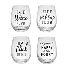 Creative Co-op Drinking Glass Happy Hour Sayings - 16oz