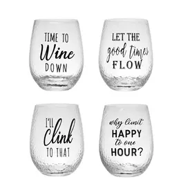 Creative Co-op Drinking Glass Happy Hour Sayings - 16oz
