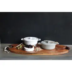 Creative Co-op Stoneware Brie Baker with Lid and Wood Spreader