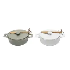 Creative Co-op Stoneware Brie Baker with Lid and Wood Spreader